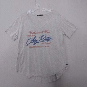 Obey Propoganda T Shirt Women Medium Gray Graphic Y2K Style Relaxed Fit Flowy‎